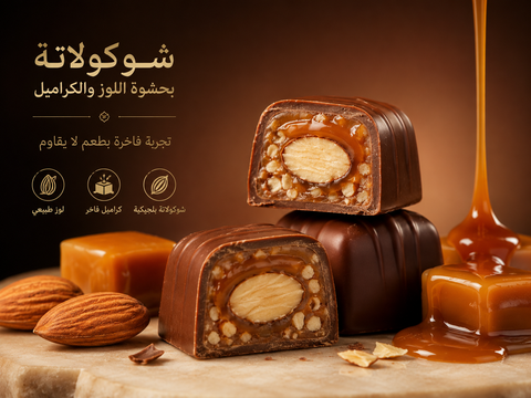 شوكولاتة بلجيكية بحشوة لوز وكراميل – توليفة فاخرة للهدايا والمناسبات
