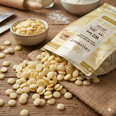 حبيبات شوكولاتة كاليبوت Callebaut بيضاء 28% بلجيكية – جودة احترافية عالمية