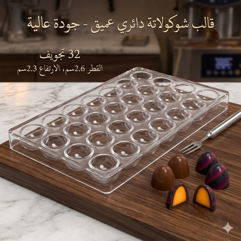 قالب شوكولاتة دائري عميق 32 تجويف – أكريليك عالي الجودة