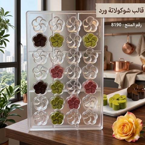 قالب شوكولاتة أكريليك شكل وردة – 3.1×3سم سطح لامع احترافي