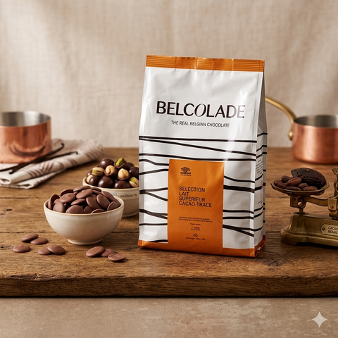 حبيبات شوكولاتة Belcolade حليب 35.5% بلجيكية – جودة احترافية فاخرة